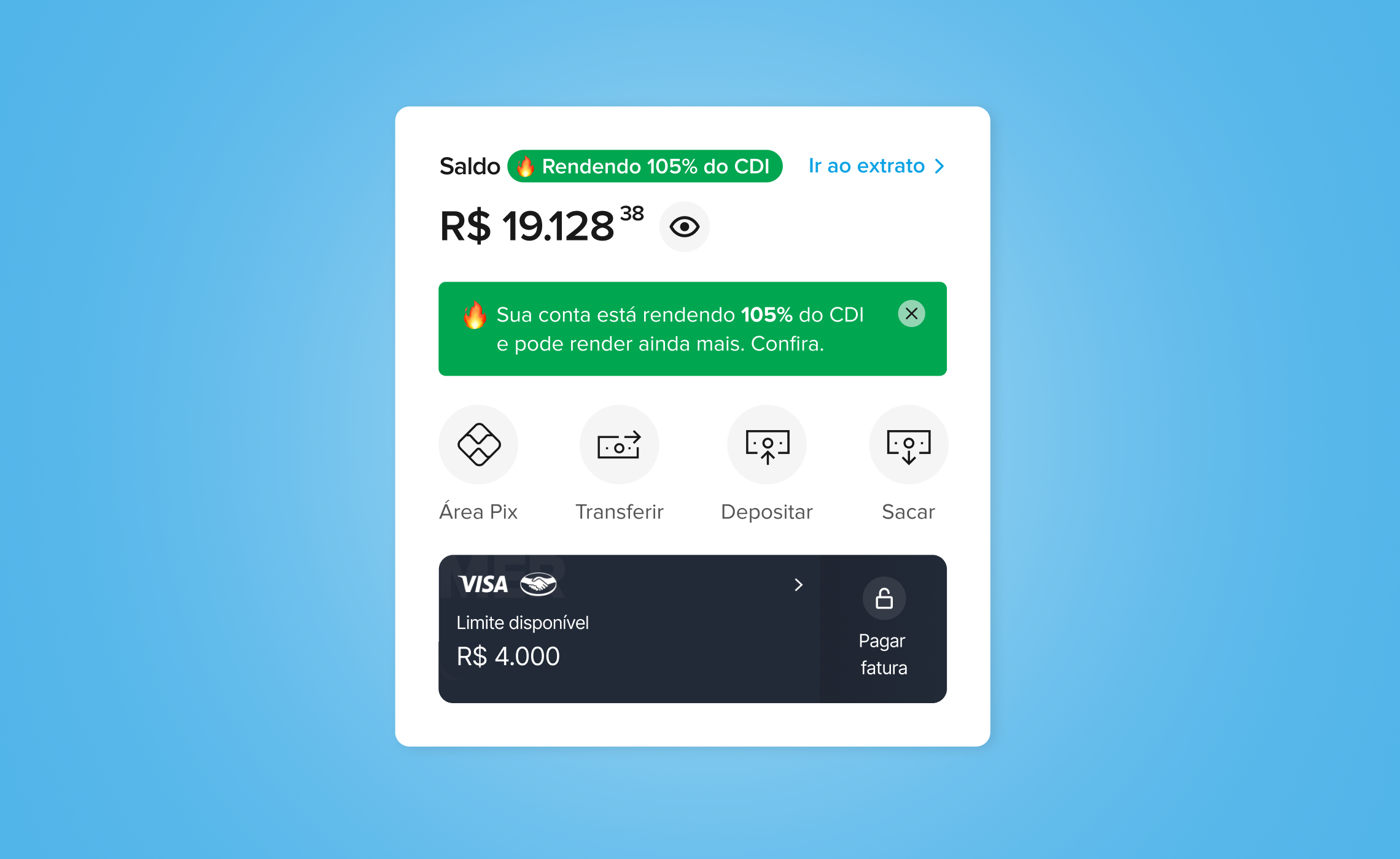 Confirmação de pagamento e saldo disponível na conta Mercado Pago.