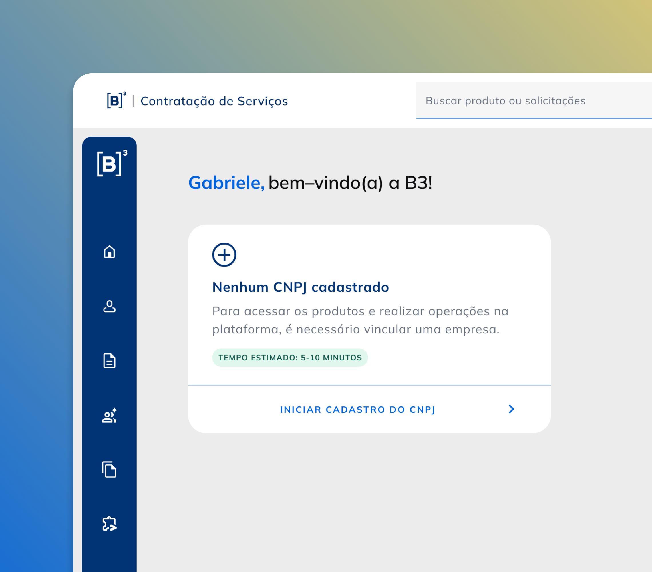 Redesign do onboarding B3 para cadastro de CNPJ, com interface UX/UI focada em navegação guiada, clareza e ativação de usuários.